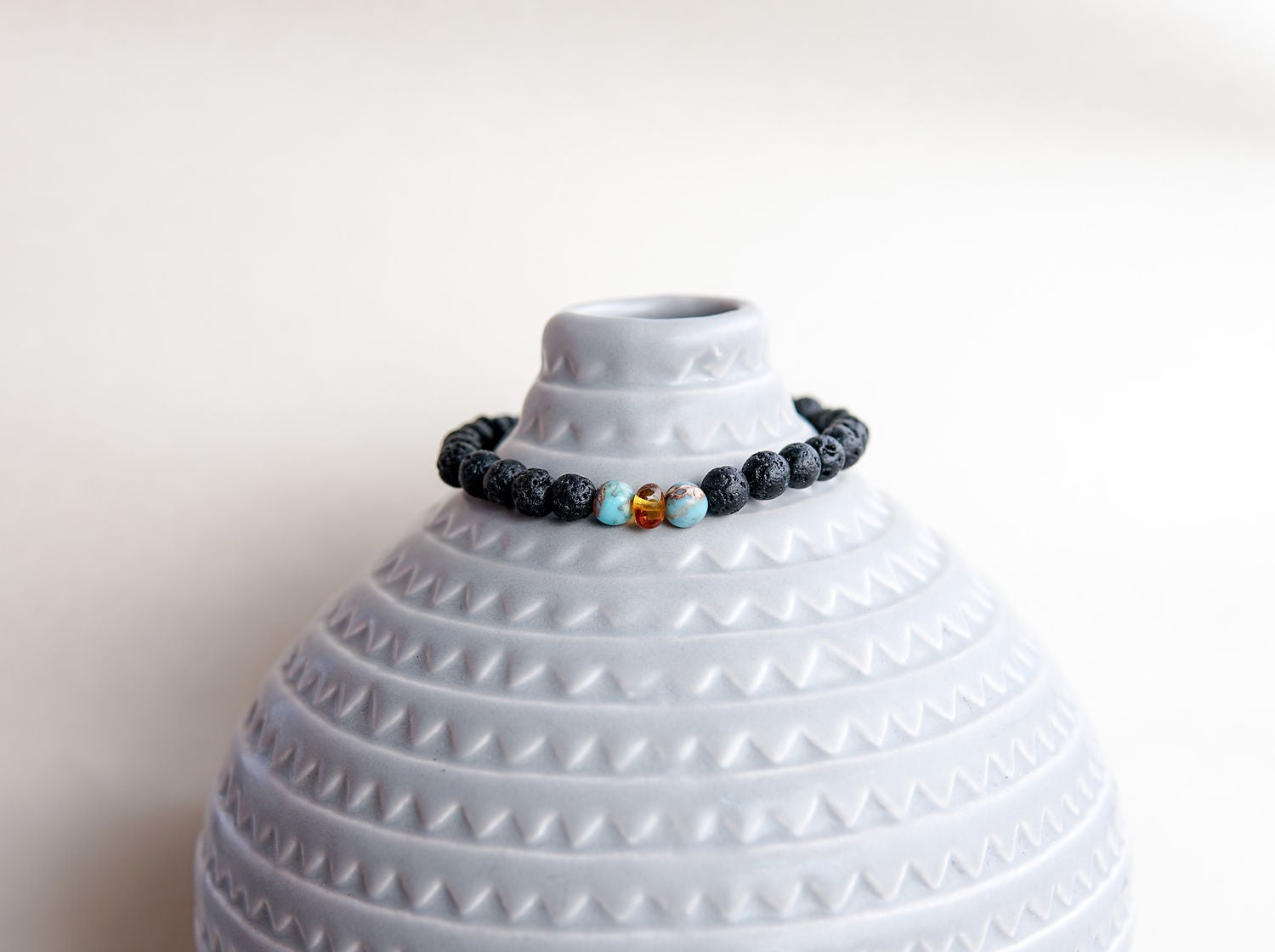 Lava Stone Bracelet with Amber and Turquoise