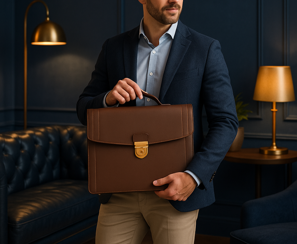 Leather Briefcase No. 99 - brown