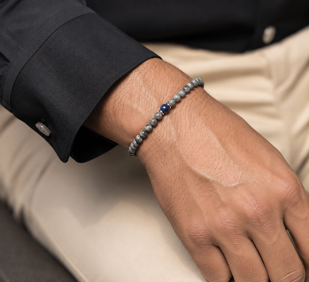 Walter Silver and Stone SKINNY Bracelet - Grey Jasper and Blue Sodalite