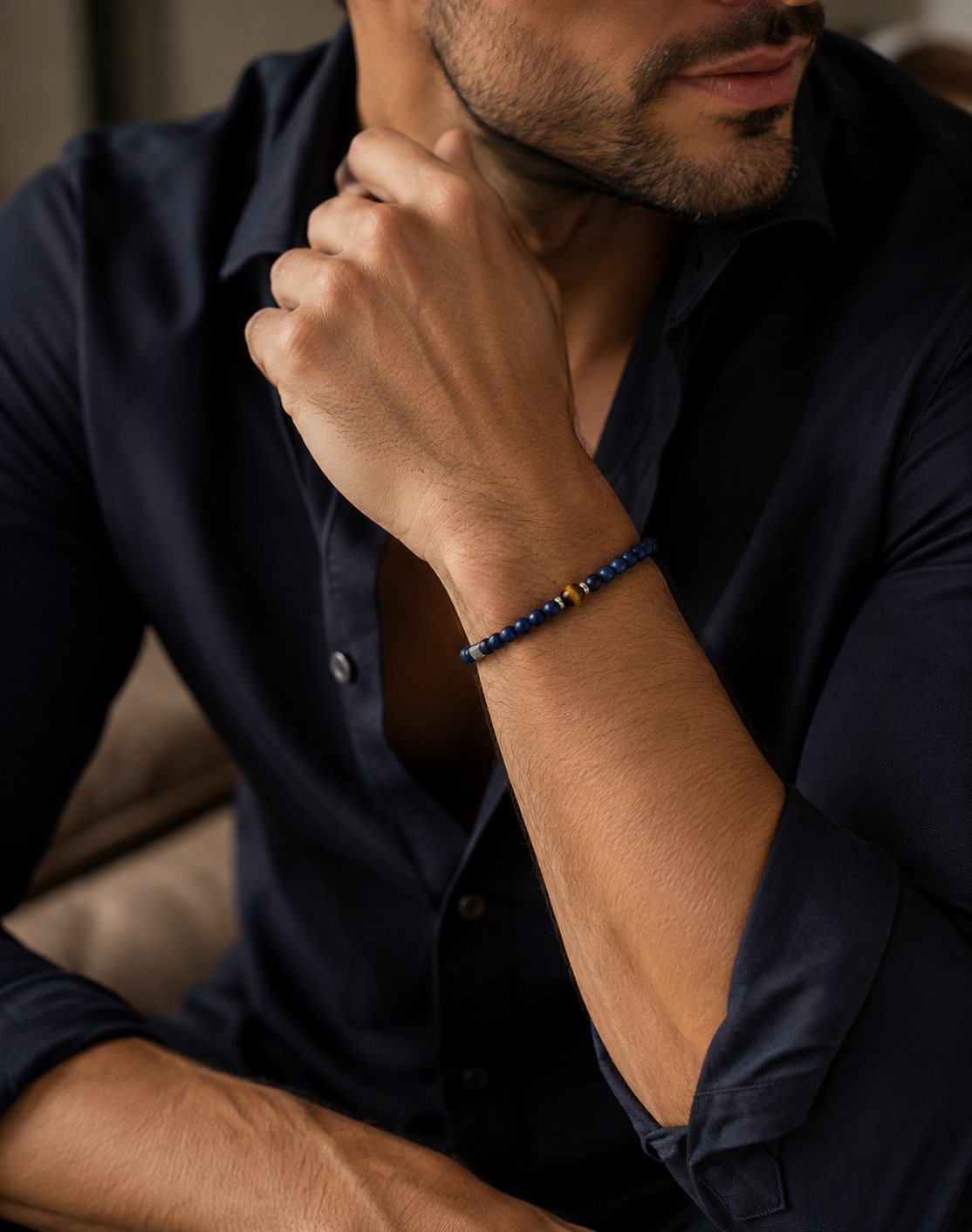 Walter Silver and Stone SKINNY Bracelet - Blue Sodalite and Brown Tigers Eye