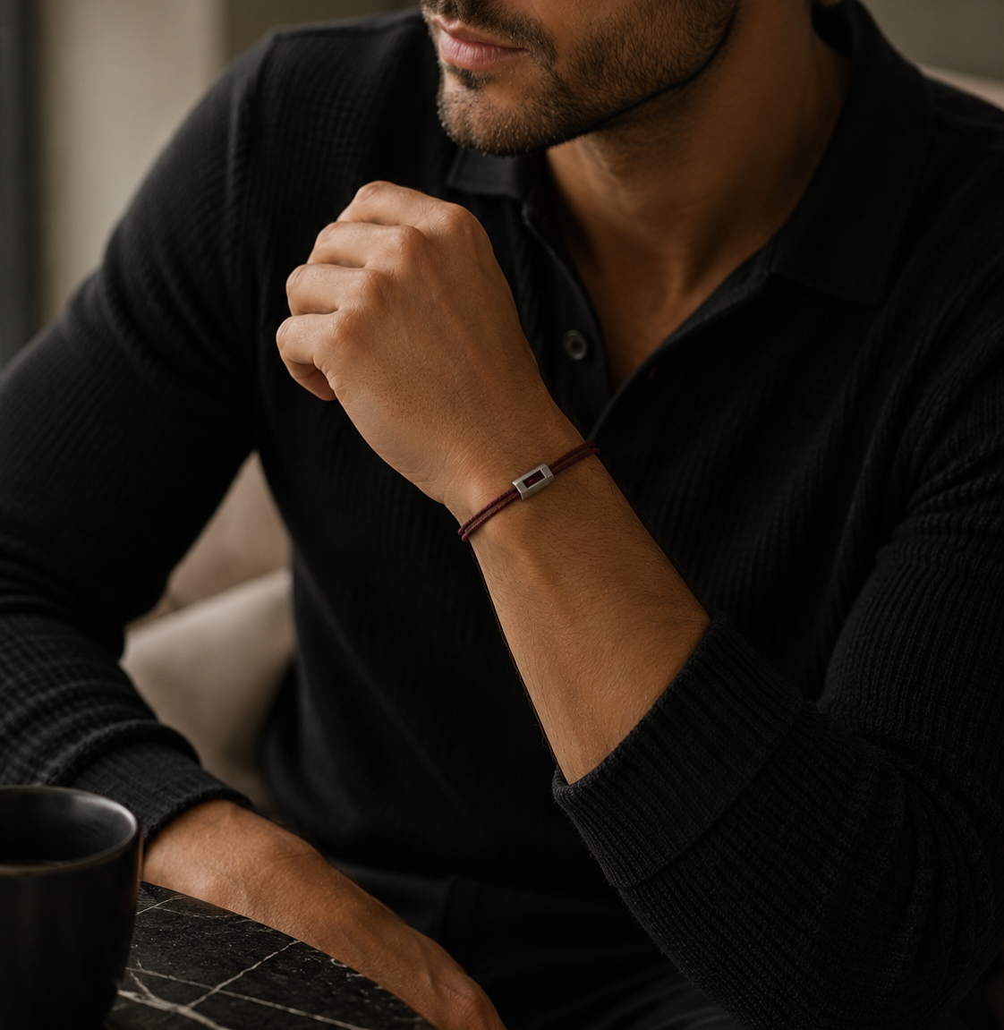 Edward Silver and Rope SKINNY Bracelet - Burgundy Red