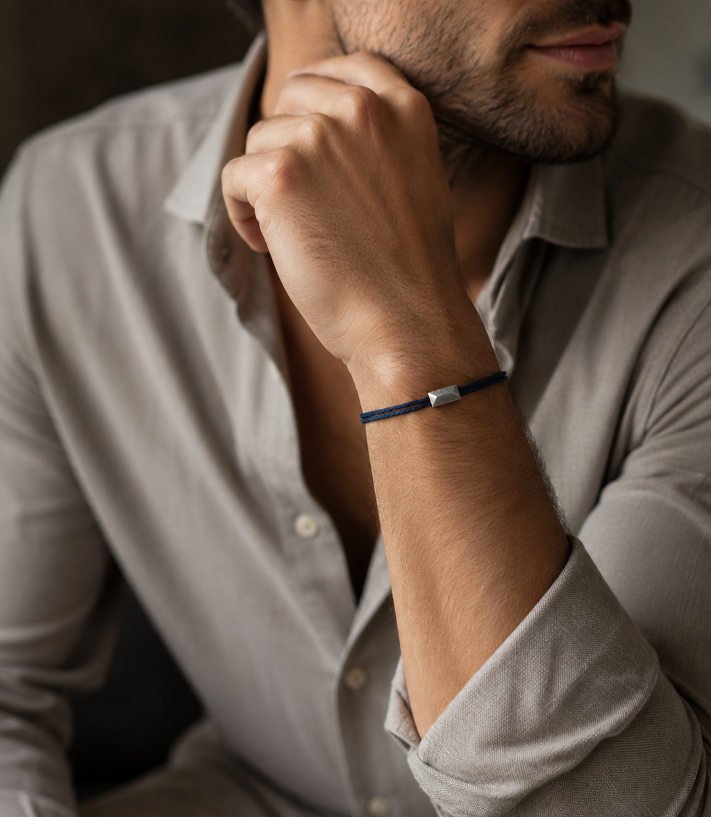 Edward Silver and Rope SKINNY Bracelet - Navy Blue